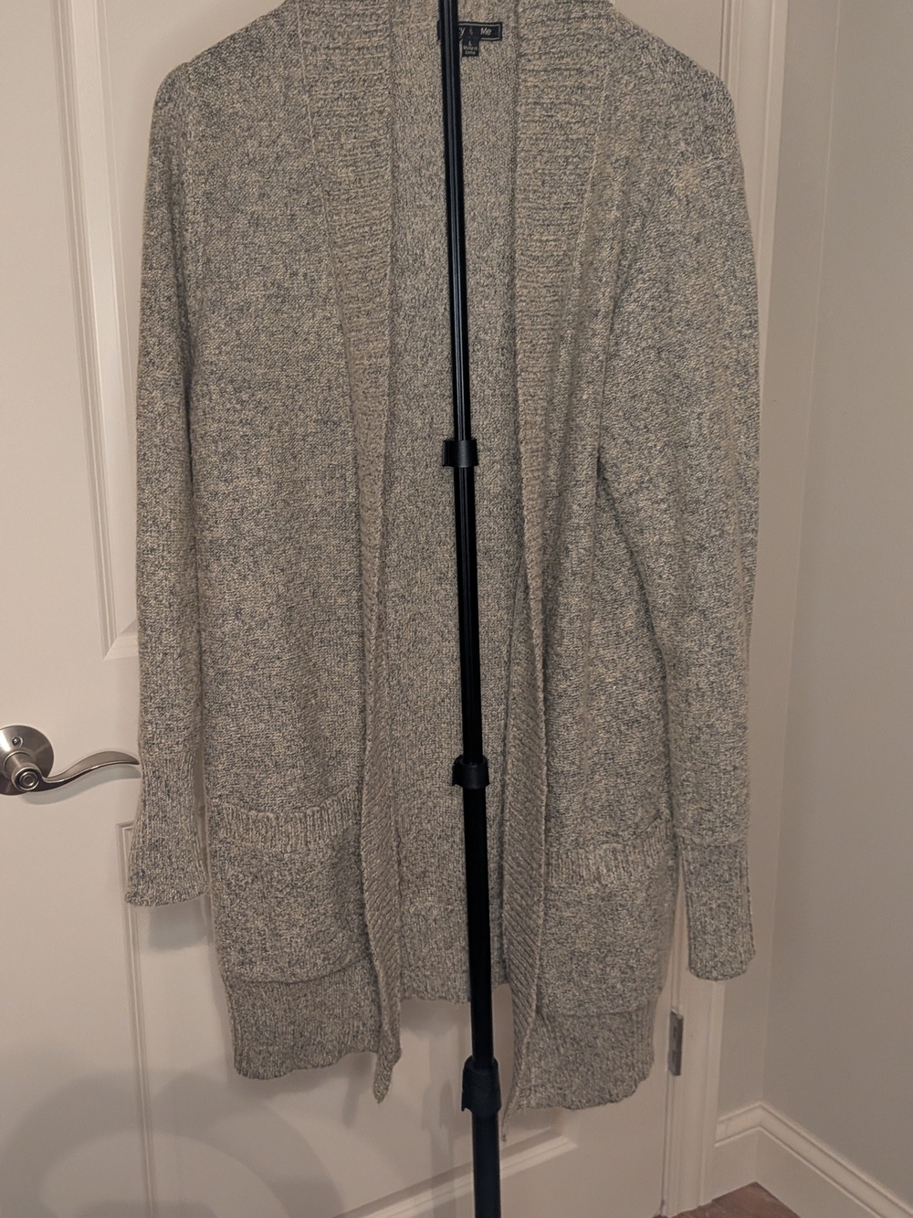 Open-Front Knit Cardigan Sweater in Heather Gray